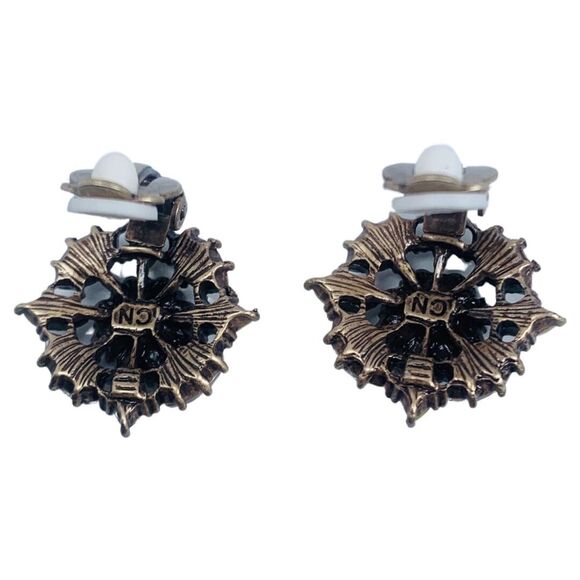 RJ Graziano Pearl Flower Button Clip Earrings 1"  Pastel Rhinestones - Picture 6 of 9